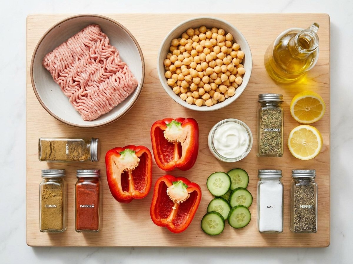 Protein bowl ingredients flat-lay